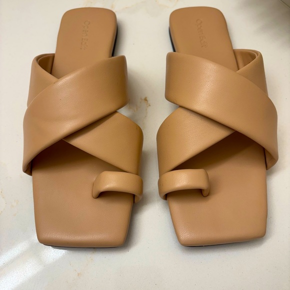 Open Edit size 8 Tan Women's Sandal slides EUC - Picture 1 of 10